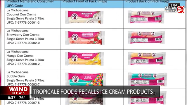Tropicale food recalls ice cream products